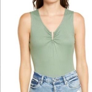 Love, Fire Metal Notch Tank Bodysuit Hedge Green